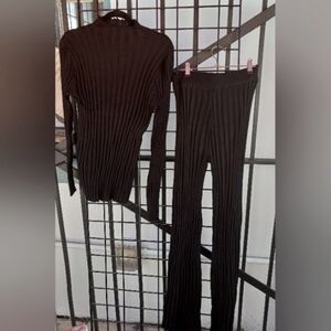 NWT, Black Ribbed warm and Comfy Pantsuit Cotton/spandex Very Stretchy, 28" Long